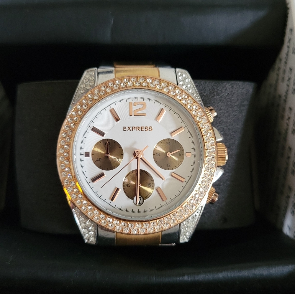 Express Two-Tone Crystal Accent Chronograph Watch - Rose Gold & Silver